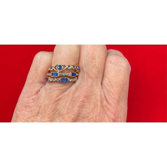 Sterling Silver Ring  Blue Stones 3 Ring Set Tagged, Stamped size 8 - Picture 5 of 5